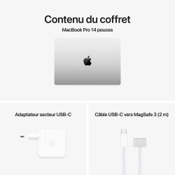 Apple MacBook Pro M4 14″ Argent 16 Go/1 To (MW2X3FN/A) Processeur : Apple M4 (10 cœurs CPU / 10 cœurs GPU / Neural Engine 16 cœu