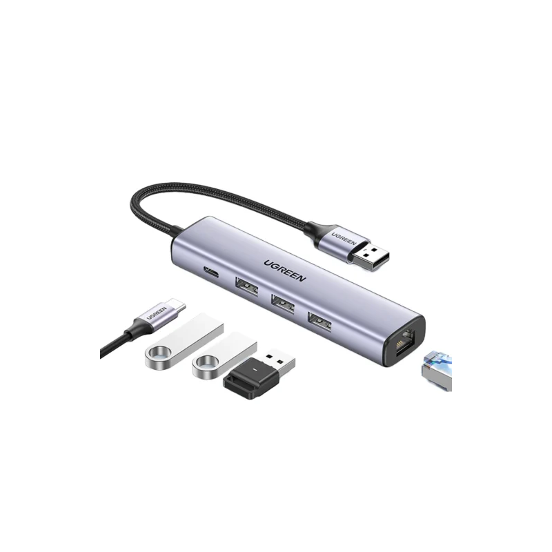 Ugreen multifunctional adapter HUB USB 3.0 – 3 x USB / Ethernet RJ-45 / USB Type C PD gray (CM475)