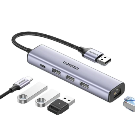 Ugreen multifunctional adapter HUB USB 3.0 – 3 x USB / Ethernet RJ-45 / USB Type C PD gray (CM475)